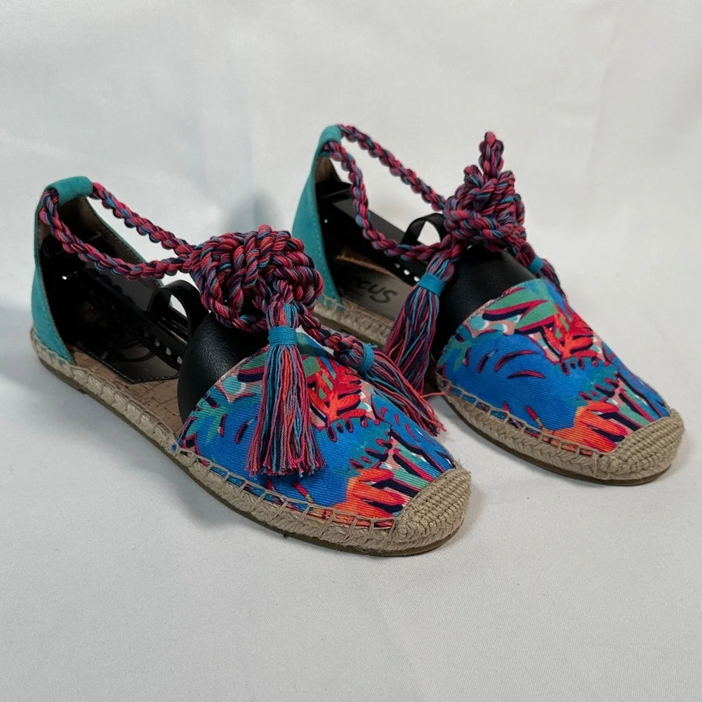 Circus by Sam Edelman Ankle Wrap Espadrille Flats Tropical Print Size 7.5